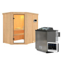 Sauna traditionnel d'angle CARIN - poêle Easy Bio 9000W sans couronne - KARIBU