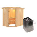 Sauna traditionnel d'angle CARIN - poêle 9000W ctrl intégré et couronne - KARIBU