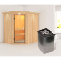 Sauna traditionnel d'angle CARIN - poêle 9000W ctrl intégré et couronne - KARIBU