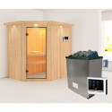 Sauna traditionnel d'angle CARIN - poêle 9000W ctrl externe et couronne - KARIBU