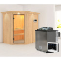 Sauna traditionnel d'angle CARIN - poêle Easy Bio 9000W et couronne - KARIBU