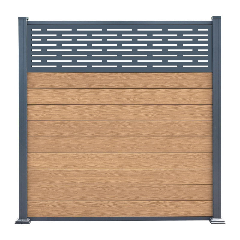 Clôture en bois composite premium 180xH.190cm avec décor alu Linea - coloris gris anthracite - Compolife