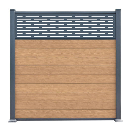 Clôture en bois composite premium 180xH.190cm avec décor alu Linea - coloris gris anthracite - Compolife