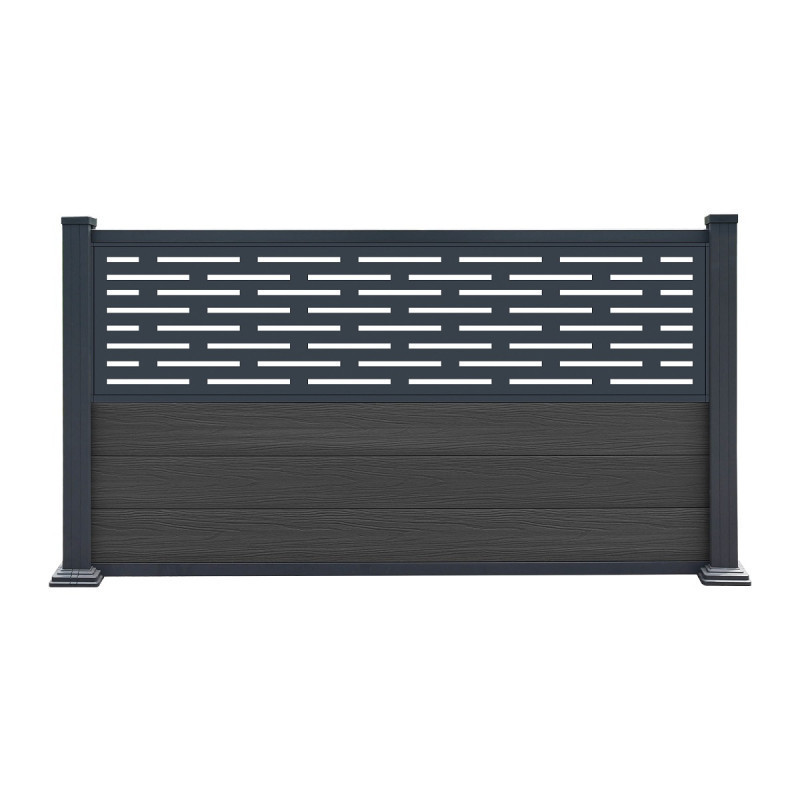 Clôture en bois composite premium 180xH.95cm avec décor alu Linea - coloris gris anthracite - Compolife
