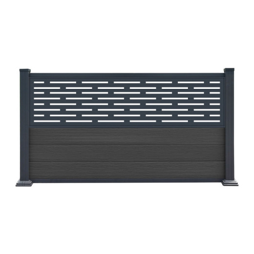 Clôture en bois composite premium 180xH.95cm avec décor alu Linea - coloris gris anthracite - Compolife
