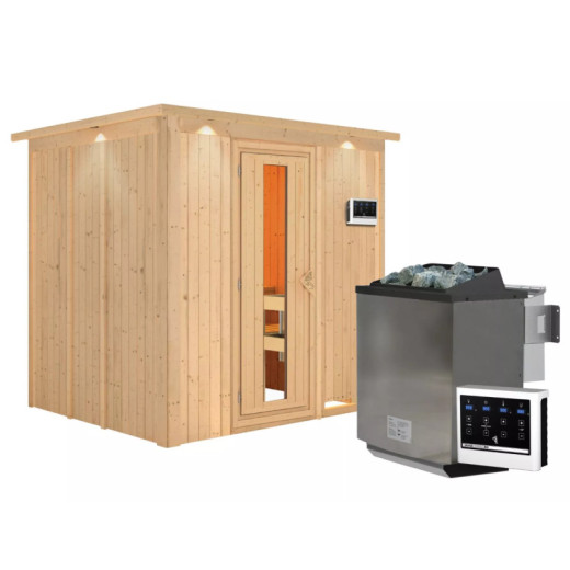 Sauna traditionnel SODIN 3 à 4 places 68mm - poêle Easy Bio 9000W - couronne - porte à économie d'énergie KARIBU