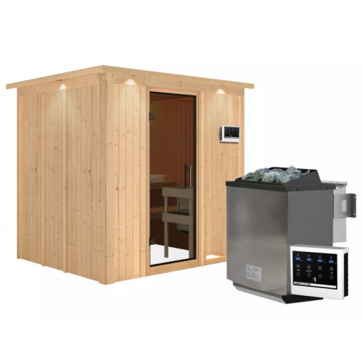 Sauna traditionnel SODIN 3 à 4 places 68mm - poêle Easy Bio 9000W - couronne - porte moderne KARIBU