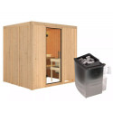 Sauna traditionnel SODIN 3 à 4 places 68mm - poêle 9000W ctrl intégré - sans couronne - porte en verre clair KARIBU