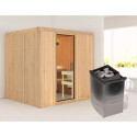 Sauna traditionnel SODIN 3 à 4 places 68mm - poêle 9000W ctrl intégré - sans couronne - porte en verre clair KARIBU
