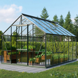 Serre de jardin Meridian1 9,9m² en aluminium émeraude et verre de sécurité 3mm – Vitavia