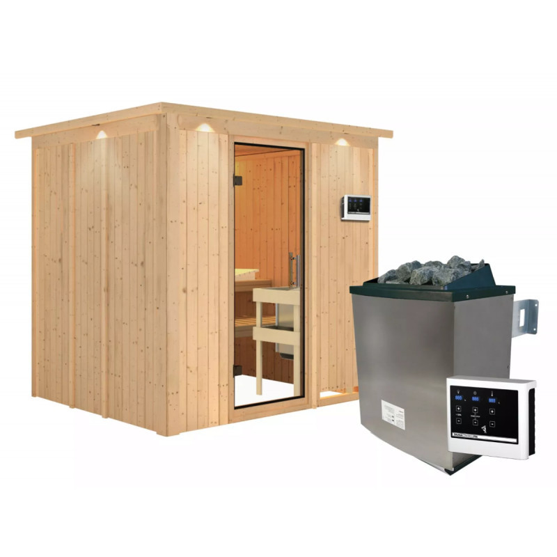 Sauna traditionnel SODIN - poêle 9000W ctrl externe - couronne - KARIBU
