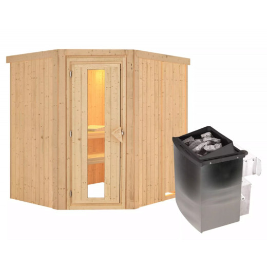 Sauna traditionnel d'angle SIIRIN - poêle 9KW ctrl intégré - sans couronne - KARIBU