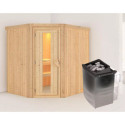Sauna traditionnel d'angle SIIRIN - poêle 9KW ctrl intégré - sans couronne - KARIBU