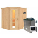 Sauna traditionnel d'angle SIIRIN - poêle 9KW ctrl externe - sans couronne - KARIBU