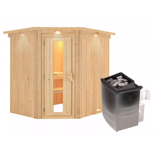 Sauna traditionnel d'angle SIIRIN - poêle 9000W ctrl intégré - couronne - KARIBU