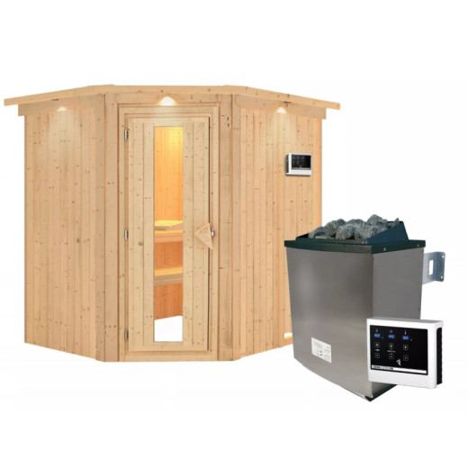 Sauna traditionnel d'angle SIIRIN - poêle 9000W ctrl externe - couronne - KARIBU