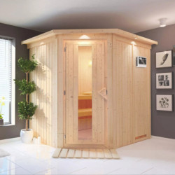 Sauna traditionnel d'angle SIIRIN - poêle Easy Bio 9000W - couronne -KARIBU