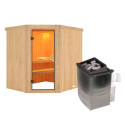 Sauna traditionnel d'angle SIIRIN - poêle 9000W ctrl intégré - sans couronne - KARIBU