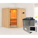 Sauna traditionnel d'angle SIIRIN - poêle 9000W ctrl externe - sans couronne - KARIBU