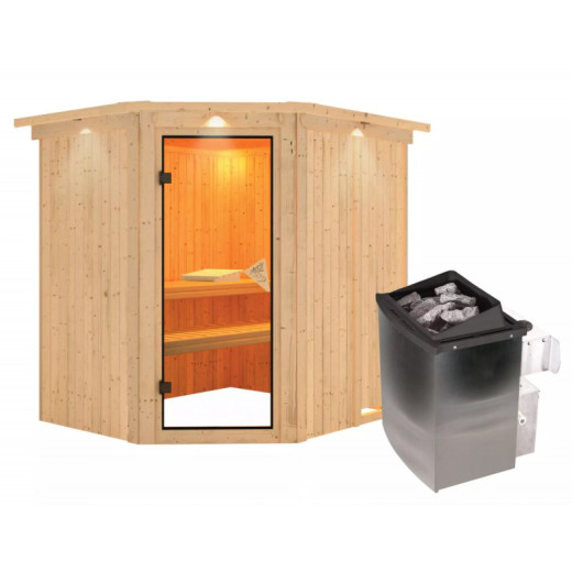 Sauna traditionnel d'angle SIIRIN - poêle 9000W ctrl intégré - couronne - KARIBU