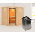 Sauna traditionnel d'angle SIIRIN - poêle 9000W ctrl intégré - couronne - KARIBU