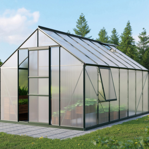 Serre de jardin Meridian1 11,5m² en aluminium émeraude et polycarbonate 4mm – Vitavia