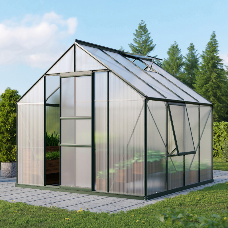 Serre de jardin Meridian1 6,7m² en aluminium émeraude et polycarbonate 6mm – Vitavia