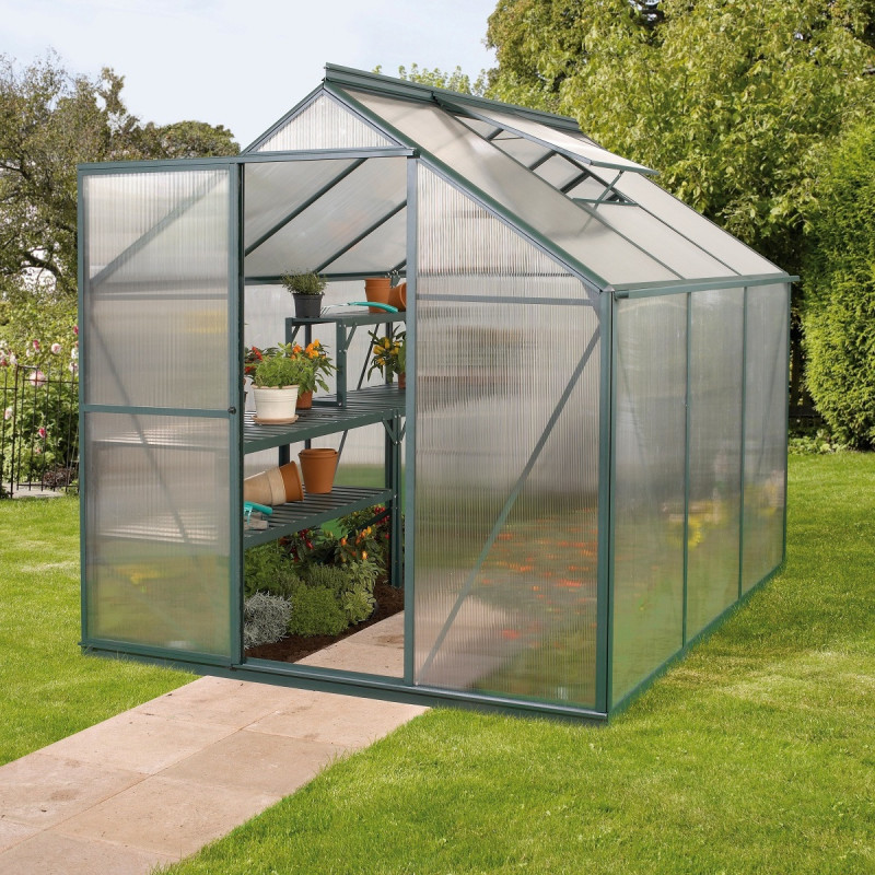 Serre Triton 3,8m² en aluminium émeraude et panneaux de polycarbonate 4mm - Vitavia