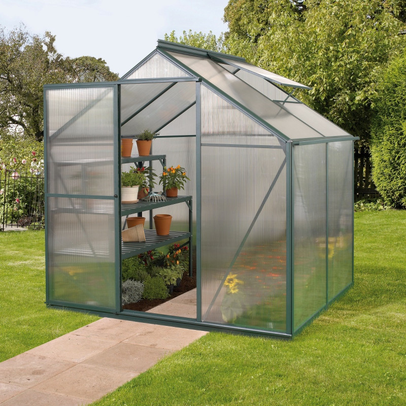 Serre Triton 2,5m² en aluminium émeraude et panneaux de polycarbonate 6mm - Vitavia