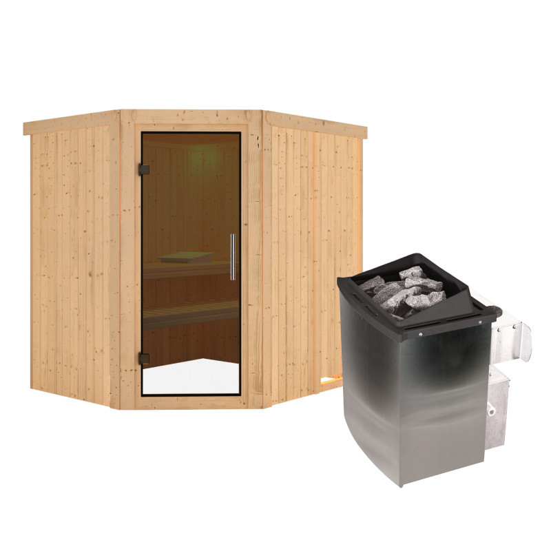 Sauna traditionnel d'angle SIIRIN - poêle 9000W ctrl intégré - sans couronne - KARIBU
