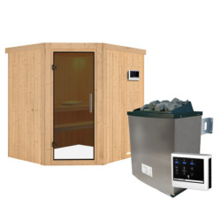 Sauna traditionnel d'angle SIIRIN - poêle 9000W ctrl externe - sans couronne - KARIBU
