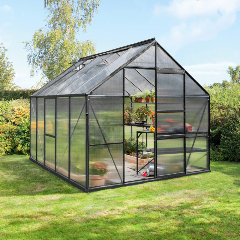 Serre de jardin Meridian1 8,3m² en aluminium noir et polycarbonate 4mm – Vitavia