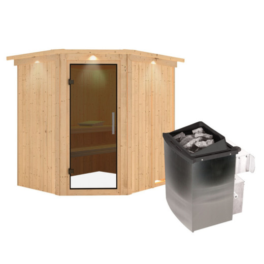 Sauna traditionnel d'angle SIIRIN - poêle 9000W ctrl intégré - couronne - KARIBU