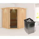 Sauna traditionnel d'angle SIIRIN - poêle 9000W ctrl intégré - couronne - KARIBU