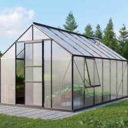 Serre de jardin Meridian1 11,5m² en aluminium noir et polycarbonate 6mm – Vitavia