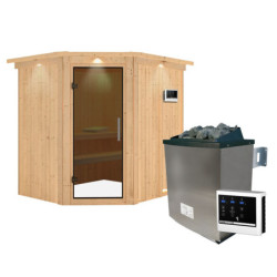 Sauna traditionnel d'angle SIIRIN - poêle 9000W ctrl externe - couronne - KARIBU