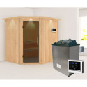 Sauna traditionnel d'angle SIIRIN - poêle 9000W ctrl externe - couronne - KARIBU