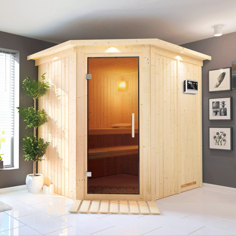 Sauna traditionnel d'angle SIIRIN - poêle Easy Bio 9000W - couronne - KARIBU
