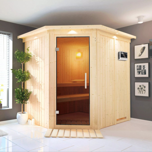 Sauna traditionnel d'angle SIIRIN - poêle Easy Bio 9000W - couronne - KARIBU