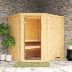 Sauna traditionnel d'angle SIIRIN - poêle 9000W ctrl intégré - sans couronne - KARIBU