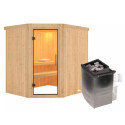 Sauna traditionnel d'angle SIIRIN - poêle 9000W ctrl intégré - sans couronne - KARIBU