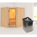 Sauna traditionnel d'angle SIIRIN - poêle 9000W ctrl intégré - sans couronne - KARIBU