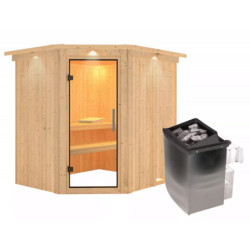 Sauna traditionnel d'angle SIIRIN - poêle 9000W ctrl intégré - couronne - KARIBU