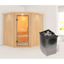 Sauna traditionnel d'angle SIIRIN - poêle 9000W ctrl intégré - couronne - KARIBU