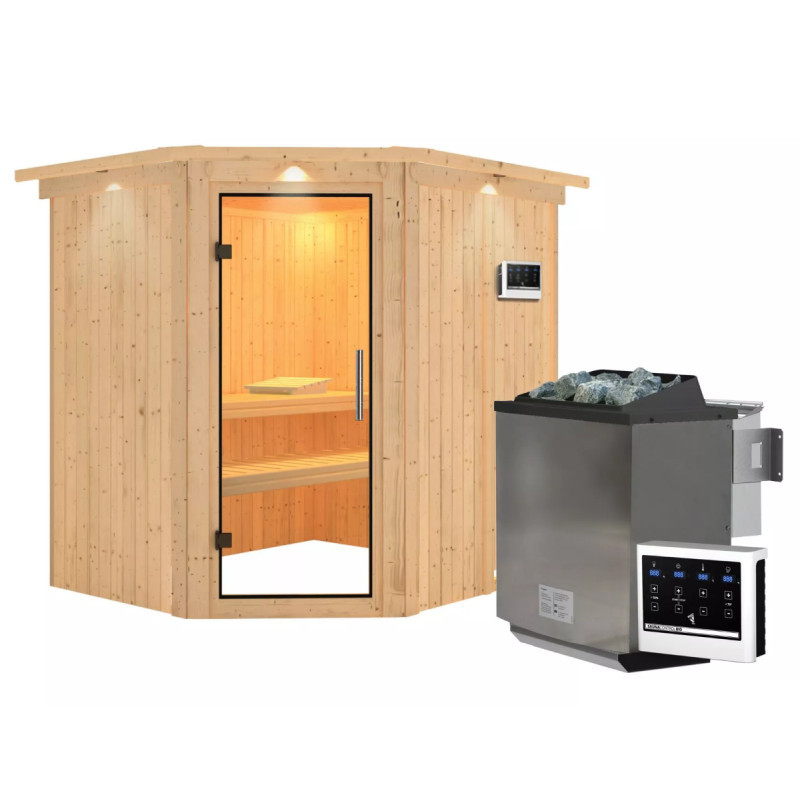 Sauna traditionnel d'angle SIIRIN - poêle Easy Bio 9000W - couronne - KARIBU