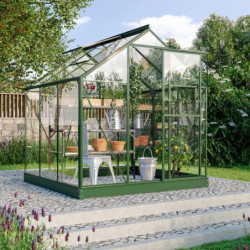 Serre Triton 3,8m² en aluminium émeraude et panneaux de verre de sécurité de 3mm - Vitavia