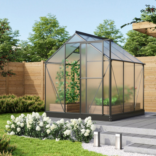 Serre Triton 3,8m² en aluminium noir et panneaux de polycarbonate 4mm - Vitavia