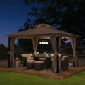 Tonnelle de jardin Stoj 336x402cm en acier thermolaqué noir et polyester - Sunjoy