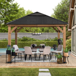Tonnelle de jardin Pirin 336x336cm en bois massif, acier et polycarbonate - Sunjoy