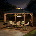 Tonnelle de jardin Pirin 336x336cm en bois massif, acier et polycarbonate - Sunjoy